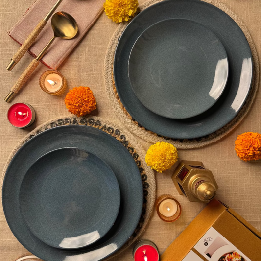 Midnight Blue Dinner Plate Light and Clay Diwali Collection