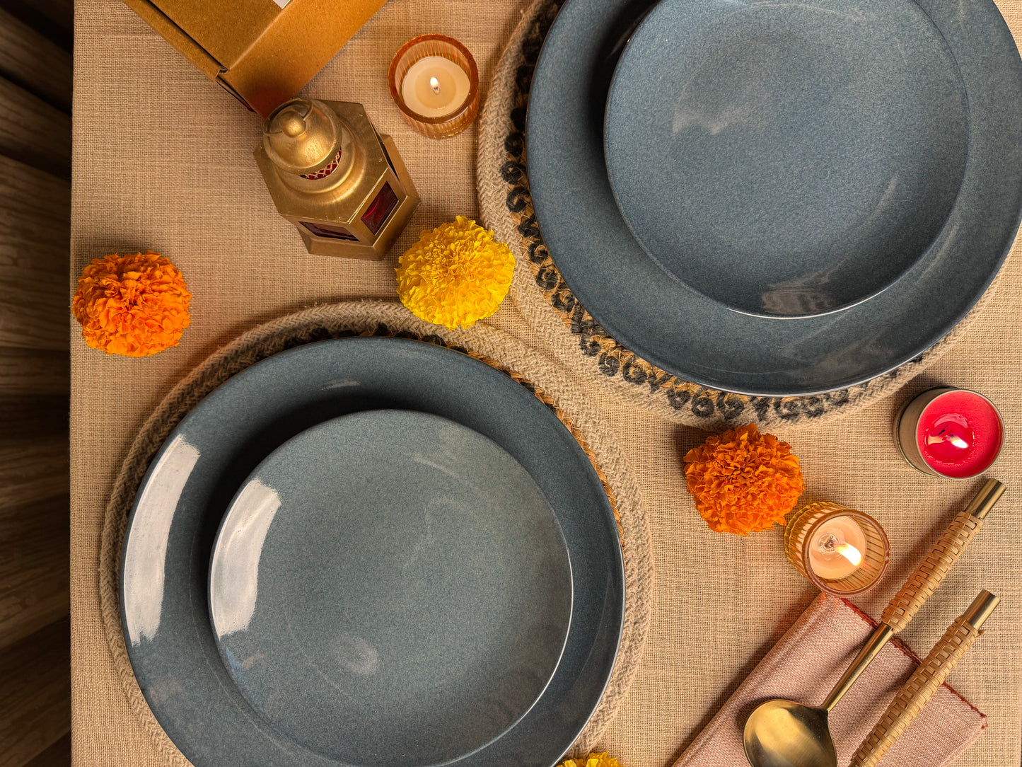 Midnight Blue Dinner Plate Light and Clay Diwali Collection
