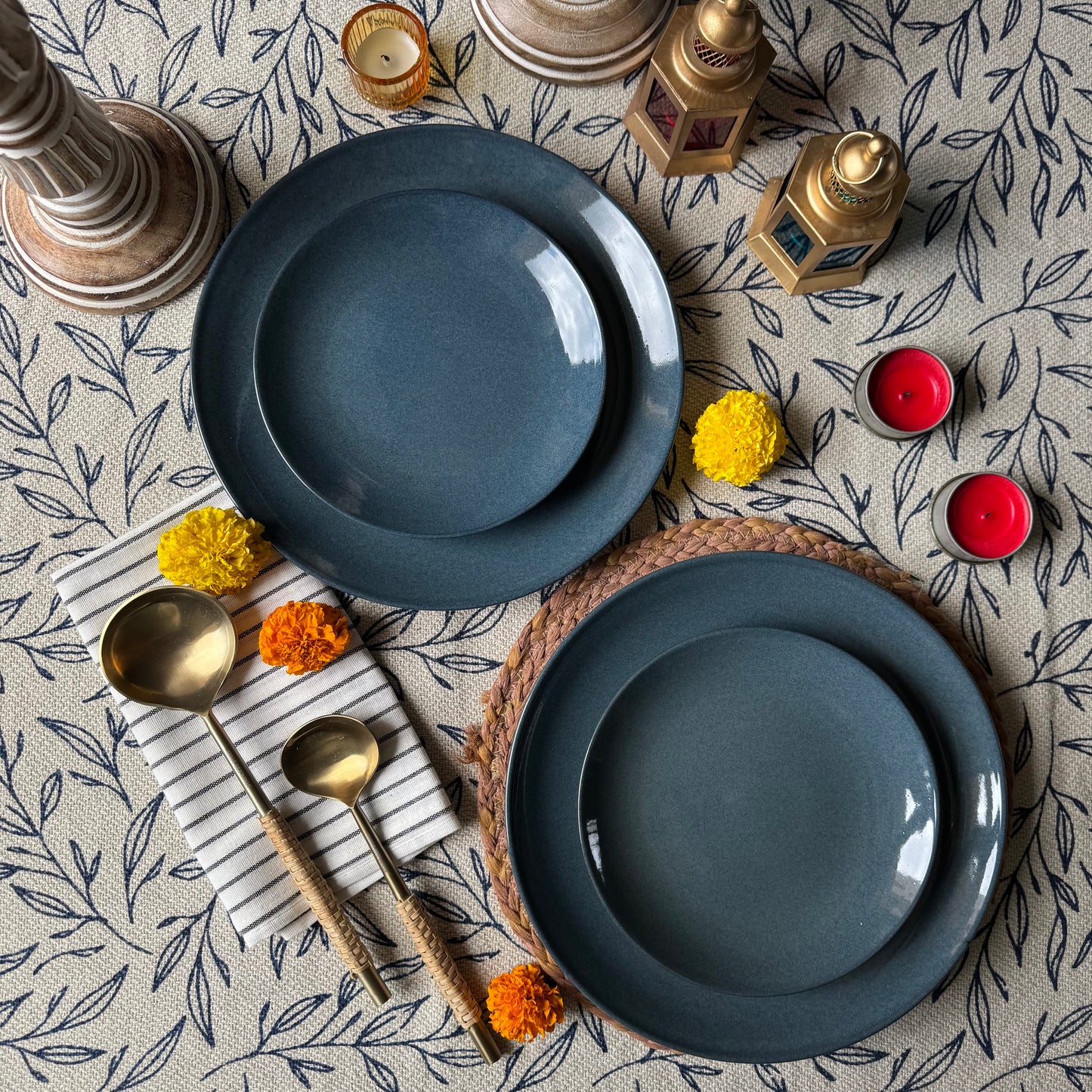Midnight Blue Dinner Plate Light and Clay Diwali Collection