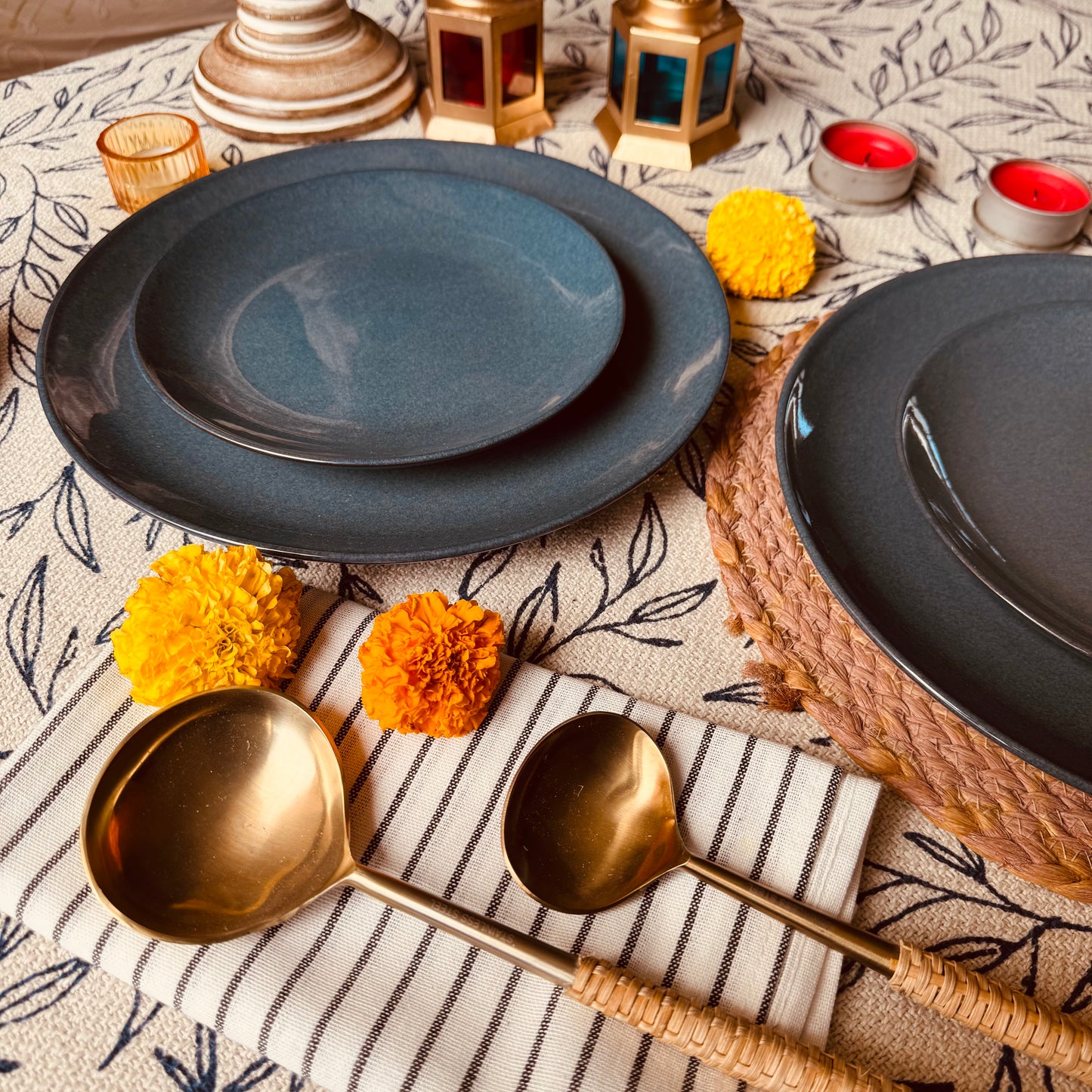Midnight Blue Dinner Plate Light and Clay Diwali Collection